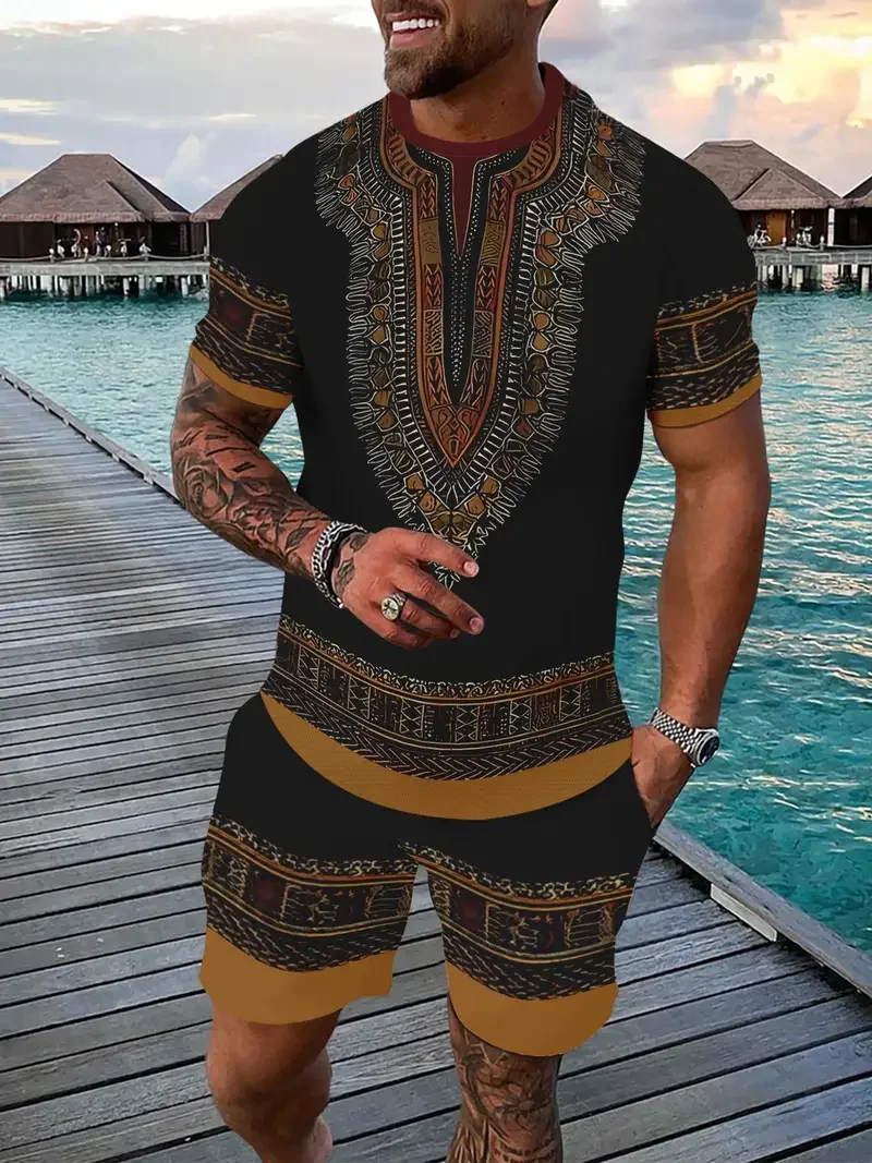 Ethnic Outfit - Vintage Men's T-shirts Shorts Set 3D